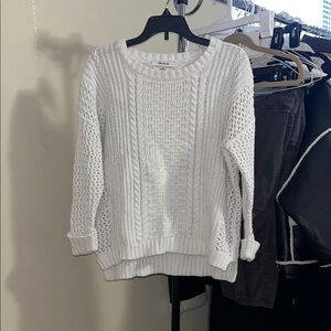 Madewell White Cable Knit Crew Neck Sweater